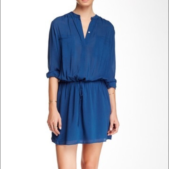 Vince Dresses & Skirts - Vince Blue Shirred Shirt Dress Long Sleeve